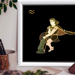 Sternbild Wassermann| Wassermann Sternzeichen Astrologie Kunstdruck | Sternzeichen Feuer | Einzigartiges Geschenk | Wassermann 12x12 ”300dpi | Boho-Wand-Dekor