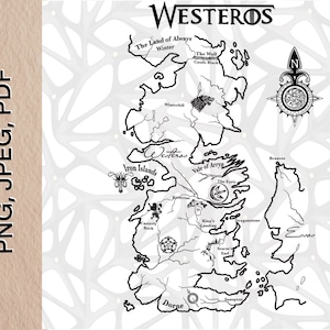 Mapa de Westeros baseado em arquivo digital PNG, Jpeg, PDF de Game of Thrones
