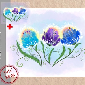 Aquarelle | Fleurs magiques de l'espoir| Fichiers PNG, PDF, JPG à imprimer sur du papier, des vêtements, de la vaisselle et plus encore | Carte postale originale