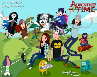 Adventure Time Cartoon Portrait | Adventure style portrait |Custom Cartoon Portraits by Photo| Holiday DIY Gift|Personalized Art