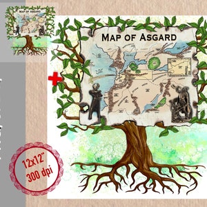 Carte d'Asgard Fichiers numériques PNG, PDF, JPEG | Carte dessinée à la main Impression numérique | Carte couleur