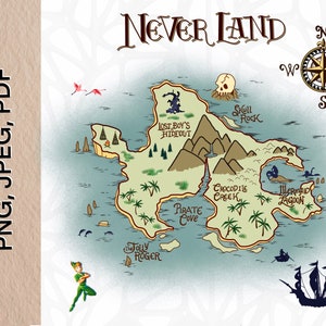 Mapa de Nunca Jamás en color / Peter Pan Archivos digitales PNG, Jpeg y PDF