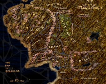 Hand-Drawn Middle Earth Map: Gold Fantasy Art (Digital Print)
