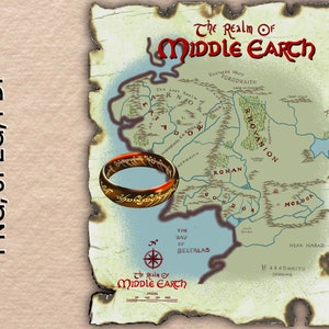 Mittelerde Karte PNG, PDF,Jpeg digitale Dateien| Handgezeichnete Karte Digitaldruck |Color Map Herr der Ringe