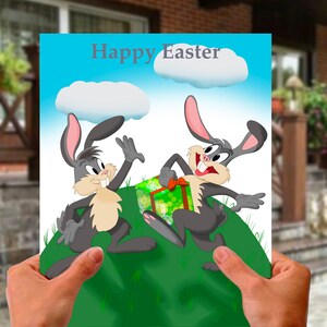 Buona carta regalo di Pasqua 04 / Carta regalo cartone animato stampabile / Coniglio divertente di Pasqua / un grande regalo per la famiglia e gli amici / file digitali
