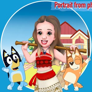 Personalised gift|Custom Bluey Portraits| Portrait from photo |Famous Cartoon| Gift for Mother's Day