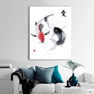 Koi Fish Art Print: Japanese Sumi-e Ink Painting (Digital Download)