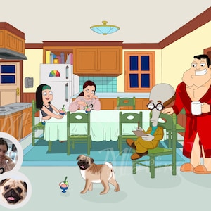 Individual illustration, Custom American Dad/Family Guy Portraits, Funny Cartoon Illustration, drawing to order, 1st anniversary gift