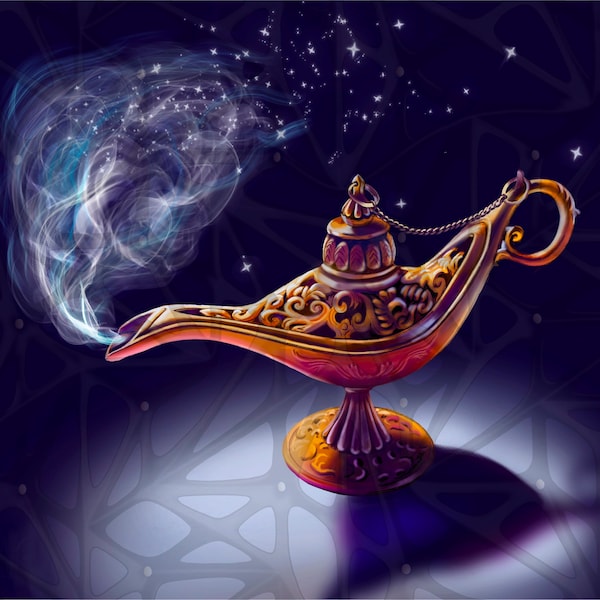 Aladdin's Magic Lamp | optimistic painting |colorful wall art| Gift for friends | Original postcard| Greeting card