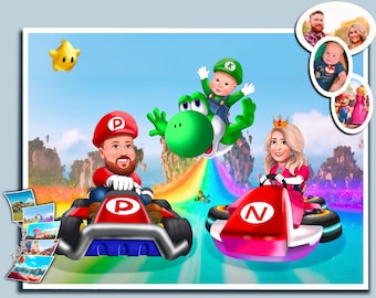 Cartoon Portrait from Photo| Mario Kids Custom Portrait| Super Mario Bros movie|Custom Portrait for Family and Friends in Fairytale Clothes|