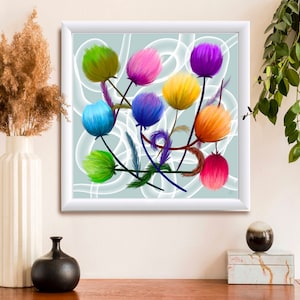 Dipinto di buone vibrazioni Fiori di speranza/arte da parete colorata Fiori luminosi/dipinto ottimista/Regalo per la decorazione della casa/Cartolina originale