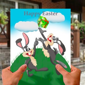 Carta regalo cartone animato stampabile / Coniglio divertente di Pasqua / Carta regalo di Pasqua (02) / un grande regalo per la famiglia e gli amici / file digitali