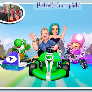 Karikatur Porträt vom Foto | Mario Kids Benutzerdefiniertes Porträt | Super Mario Bros Film|Personalisiertes Porträt für Familie und Freunde in Märchenkleidung|
