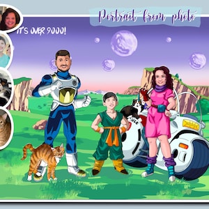 Individual Custom Anime  Portrait| Dragon Ball style| Family Portrait by photo| Funny Cartoon Illustration of Famous Cartoon| Romantic Gift