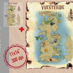 Mapa colorido de Westeros pintado em tela antiga | Game of Thrones no mapa PNG, Jpeg, arquivos PDF digitais
