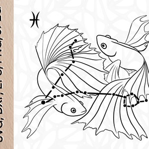Pisces Sternzeichen Druck SVG, PNG, JPEG, DXF, Eps Fische Geburtstagsgeschenk | Astrologie Kunst | Geschenk für Freund