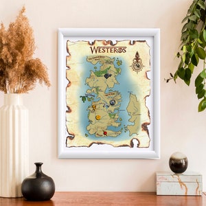 Kleurenkaart van Westeros geschilderd op oud canvas| Game of Throner op de kaart, png-, jpeg- en digitale pdf-bestanden