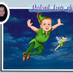 Custom Portrait for Family and Friends in Fairytale Clothes|Custom Peter Pan Portrait| Personalized Cartoon Portrait from Photo|Mother's day