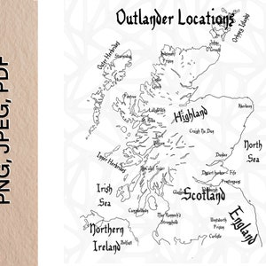 Outlander Drehorte Karte PDF, PNG, JPEG digitale Dateien|Outlander-Stil|