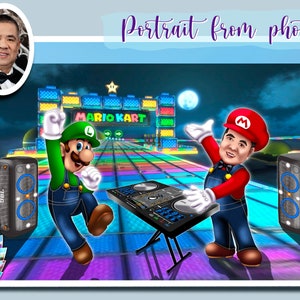 Mario Kids Benutzerdefiniertes Porträt | Super Mario Bros Film| Cartoon Portrait im Nintendo Switch Stil | Portrait nach Foto im Feengewand
