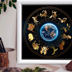 Constelación del zodíaco/Gráfico astrológico del zodíaco Impresión artística/Signo de estrella de fuego/Regalo único/Arte imprimible 12x12”300dpi/Decoración de pared bohemia