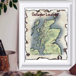 Farbkarte der Outlander-Standorte| Handgezeichnete Karte Digitaldruck | Ein unvergessliches Geschenk für einen Fan der Serie Outlander