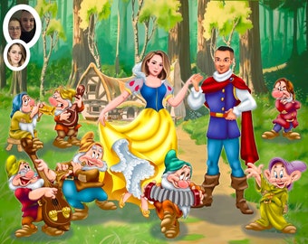 Custom Portrait for Family and Friends in Fairytale Clothes|Custom Princess Portrait| Personalized Cartoon Portrait from Photo|Mother's day