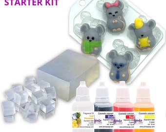 Soapmaking kit "Mouse’s"| 500 gr soap base + 3X10 ml coloring + 1X10 ml fragrance oil + 1 mold | DIY Soap kit - Make your own soap