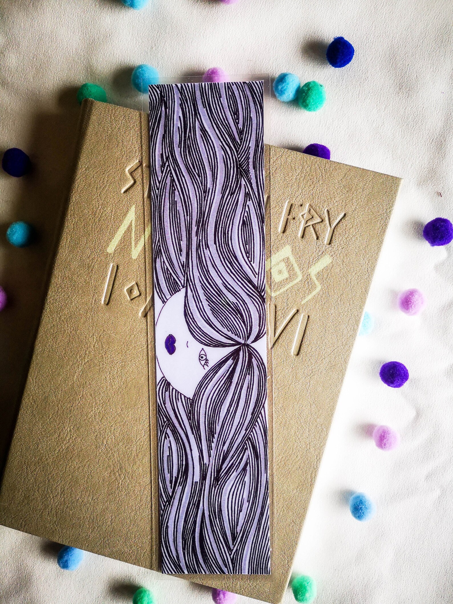 girl bookmark hand drawn print black lines and white etsy