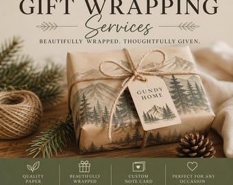 Gift Wrapping Upgrade | Premium Printed Paper & Tissue (mountain trees, birthday, anniversary, etc) | Custom Note Card | Ready To Gift