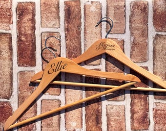 Custom Name Hanger | Personalized Wedding Hanger | Bridal Hanger | Bridesmaid Gift | Engraved Wooden Hanger | Wooden Dress Hanger | Groom