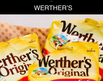 WERTHERS SWEETS GIFT Box - contains assorted werthers sweets, gift box, birthdays, personalised, gift wrap, ribbon
