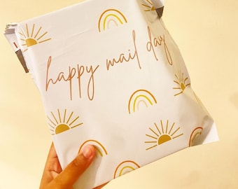 100 Poly Mailers 10x13 Boho Rainbow & Sunshine Happy Mail Day Cute Shipping Bags | 25 Pack Small Business Packaging Supplies Mailing Bags