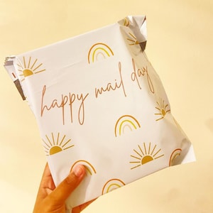 100 Poly Mailers 10x13 Boho Rainbow & Sunshine Happy Mail Day Cute Shipping Bags | 25 Pack Small Business Packaging Supplies Mailing Bags