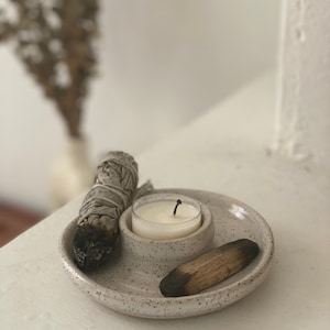 Ceramic Incense Dish Handmade Sage Bowl Wheel Thrown Pottery Vanity Jewelry Dish Candle Votive Holder Stoneware Minimalist image 2