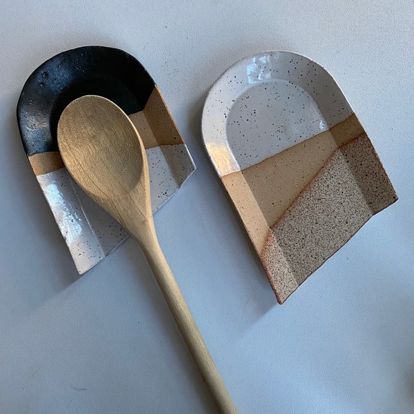 Handmade Ceramic Spoon Rest | Stoneware Kitchen Utensil Holder for Stove