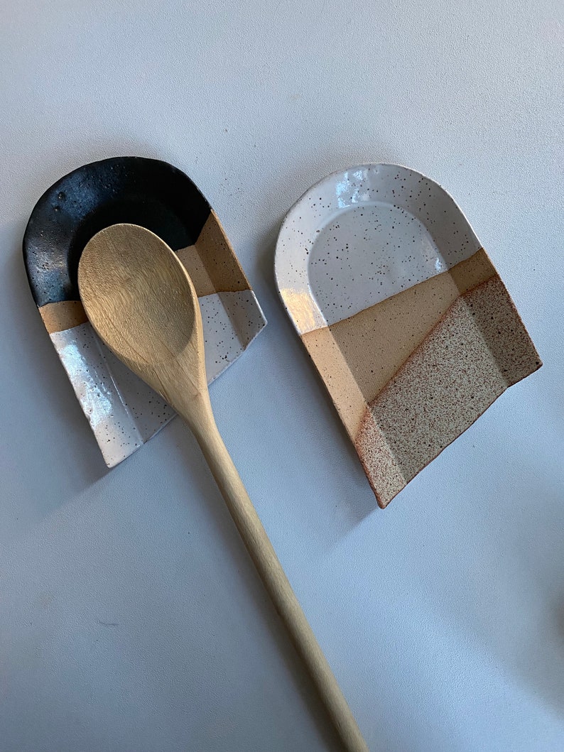 Beige Ceramic Spoon Rest | Handmade Pottery Spoon Holder- beige
