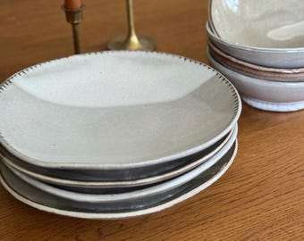 Ceramic Dinnerware Set, Handmade Stoneware Plates with Neutral Glaze