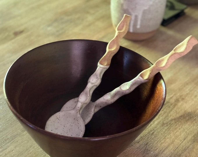 Handmade Serving Spoon, Large Stoneware Salad Scoop in White or Black