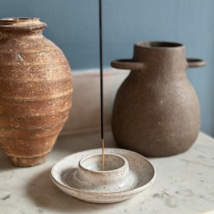 Ceramic Incense Dish Handmade Sage Bowl Wheel Thrown Pottery Vanity Jewelry Dish Candle Votive Holder Stoneware Minimalist image 1