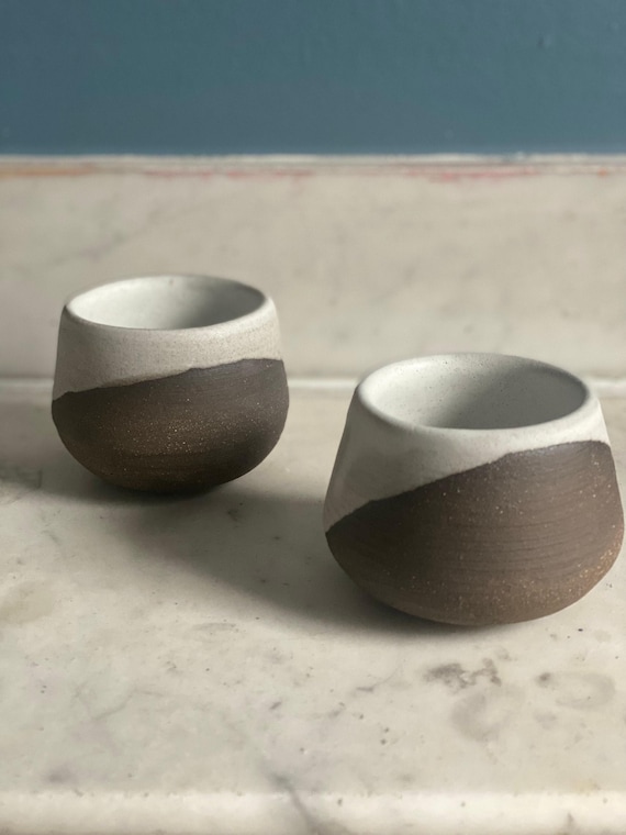 Ceramic Espresso Cup, Handmade Small Pottery Cup in Matte White and Brown