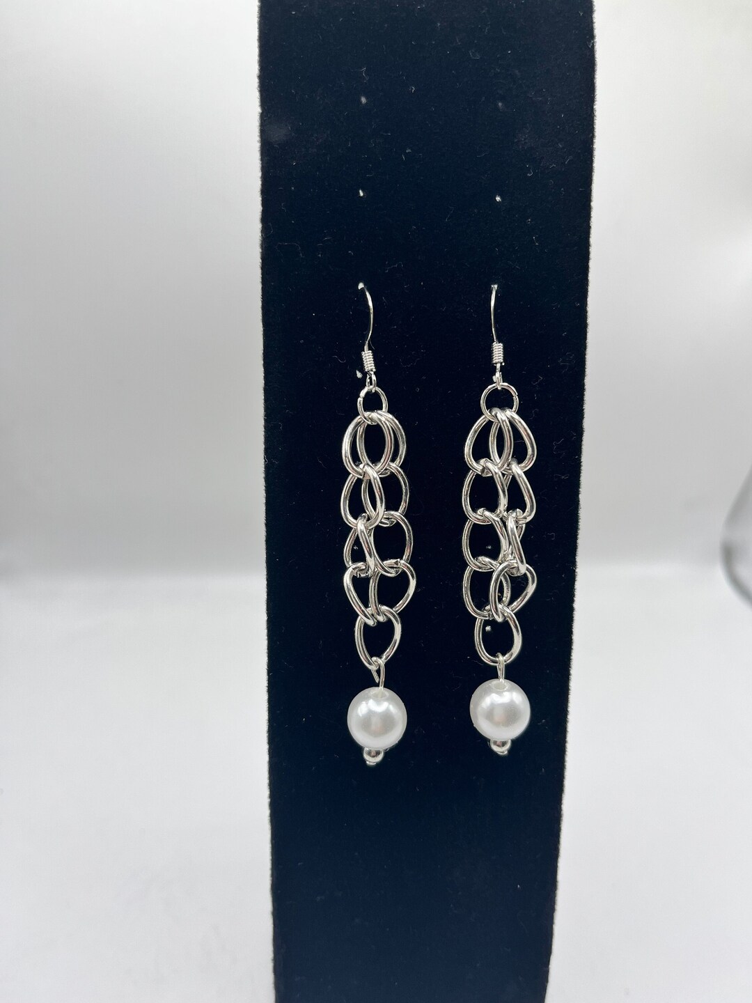 Pearl Drop Earrings Long Double Silver Chain Earrings With Etsy