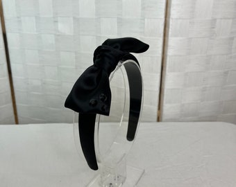 Satin Black Headbands for Women Black Hair Bow