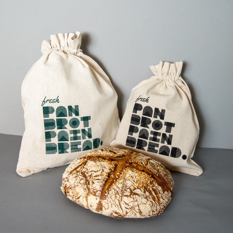 Bread bag, linen bag, bread tote, hand-printed | Natural | Reusable design Dunkelgrün