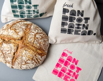 Bread bag, linen bag, bread tote, hand-printed | Natural | Reusable design