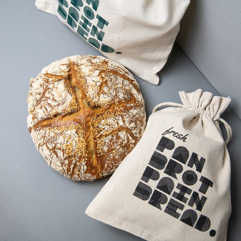 Bread bag, linen bag, bread tote, hand-printed | Natural | Reusable design image 5