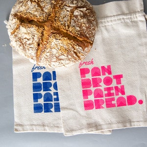 Bread bag, linen bag, bread tote, hand-printed | Natural | Reusable design Mittelblau