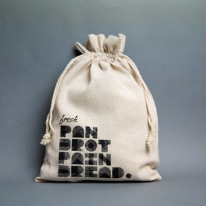 Bread bag, linen bag, bread tote, hand-printed | Natural | Reusable design Black