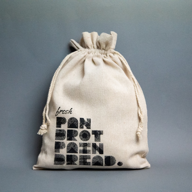 Bread bag, linen bag, bread tote, hand-printed | Natural | Reusable design Black