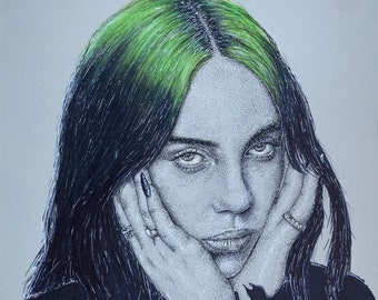 ビリー・アイリッシュ オリジナルアート 点描画 肖像画 - Etsy 日本